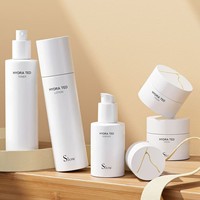 Nouvel ensemble de cosmétiques au design élégant : flacon en verre 30g 50g, pot à crème avec couvercle rayé doré, flacon à pression pour essence liquide 30ml 40ml 50ml
