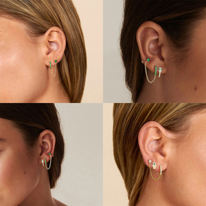 CANNER Ins Wind S925 Boucles d'oreilles classiques irrégulières en argent sterling avec zircon à quatre griffes et pampille en chaîne - Product Image 6