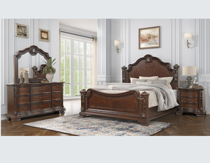 Modern <b>Convertible</b> 4-Piece Queen Bedroom Set Adjustable Height Eco-Friendly Design Intricate Wood Carvings Walnut Wood for Hotel - Product Image 1