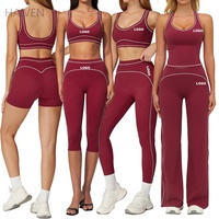Ensemble de vêtements de sport haut de gamme pour femmes : Débardeur de yoga, soutien-gorge de sport à bretelles, pantalon évasé, leggings de yoga et de course, pour l'entraînement, le fitness et la gym