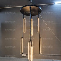Lustre de 24 pouces de large, design italien, pour hall d'entrée, escalier, décoration minimaliste, en laiton et cristal, LED rond moderne, dimmable, garantie 5 ans