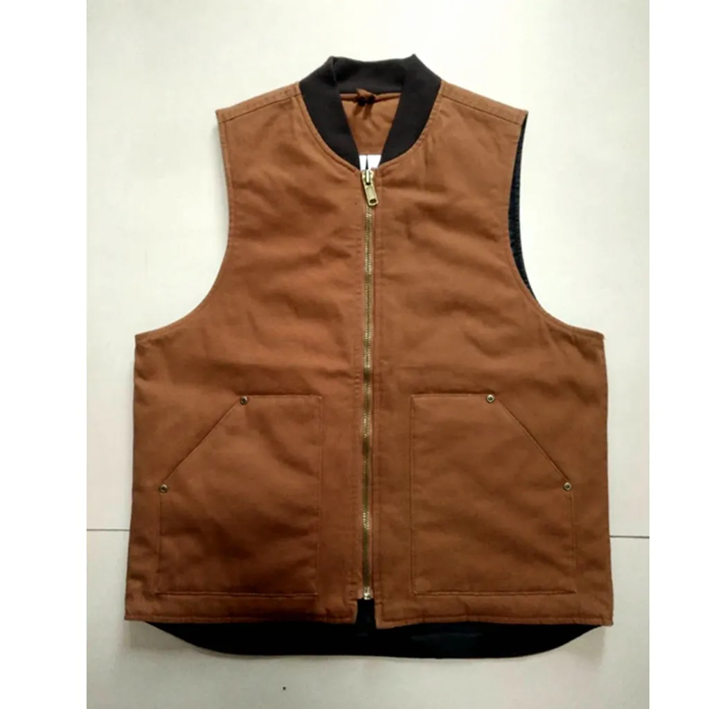 Oversize OEM Servizio Heavy Duty Tela di Canapa Degli Uomini Trapuntato Foderato di Tela di Canapa Scoperta Gilet Da Lavoro