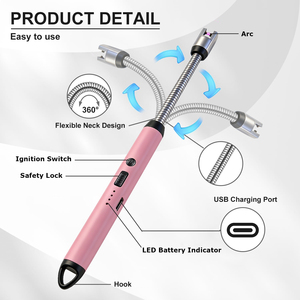 Briquet à bougie flexible rechargeable pour usine, OEM et vente en gros, USB-C, coupe-vent, affichage de la batterie - Product Image 4