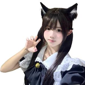 Perruque longue et droite noire style Lolita avec frange latérale, couvrant entièrement la tête, ligne de cheveux naturelle, densité 100, fibre Kanekalon - Product Image 1