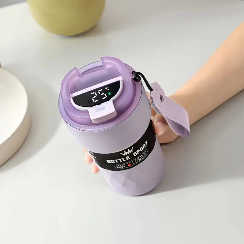 Gelas kopi Travel baja tahan karat 510ml, Tumbler pintar temperatur Digital sentuh LED terisolasi dinding ganda