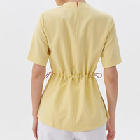 Ensemble de blouses médicales personnalisées pour femmes, tissées, col en V, manches courtes, fermeture éclair au dos, taille à cordon de serrage, multi-poches, extensible et respirant, pour infirmières