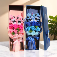 Buket Kecil Mawar Sabun 9 Tangkai Buatan China, Kotak Hadiah Stitchy untuk Hari Valentine dan Hari Wanita, Hadiah untuk Pacar