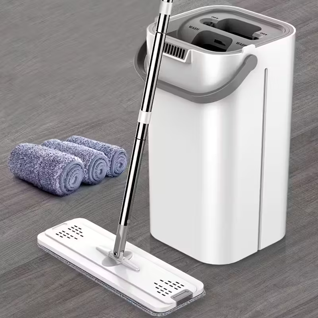 Flat Mop and Bucket Set Household Dry and Wet Separation Mop with Washable Mop Head