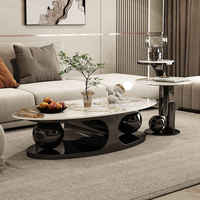 Table basse moderne de luxe en acier inoxydable doré avec plateau en pierre frittée pour salon, table basse pour usage domestique