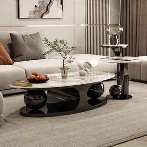 Tavolino <span class=keywords><strong>da</strong></span> Salotto di Lusso <span class=keywords><strong>Moderno</strong></span> in Acciaio Inox Dorato con Piano in Pietra Sinterizzata per Arredamento Casa - Product Image 5