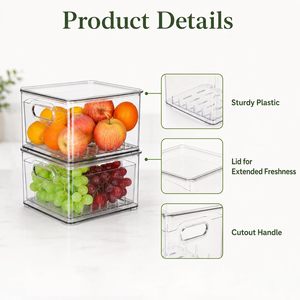 Clear Airtight Eco-Friendly Durable Food-Grade <b>Plastic</b> PET Food Storage Container with Waterproof & Dustproof Lid for Fridge - Product Image 2