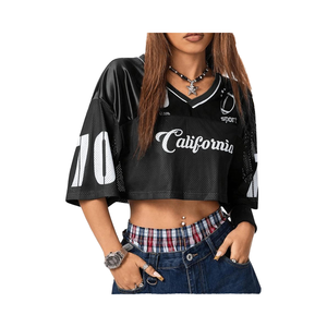 Maillot de football mignon pour femmes hauts courts vêtements de sport Streetwear d'été avec chemises en jersey de coupe automatisée à manches courtes - Product Image 5