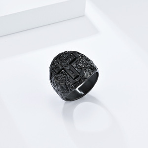 Cross-border best-selling retro-style cross <b>titanium</b> steel <b>ring</b> for men, stone pattern, unique punk hip-hop jewelry. - Product Image 4