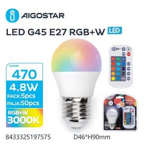 Aigostar Led C37 E14 <b>Rgb</b>+W 4.8W 470Lm With Remote <b>Control</b> Smart Bulb - Product Image 2