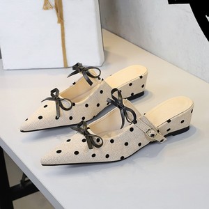 Zapatillas de tacón de punto con lazo, novedad de verano 2025, zapatos de punta, pantuflas sencillas y cómodas para mujer - Product Image 1