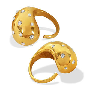 แหวนไทเทเนียมทรงหยดน้ำประดับเพชรเม็ดเล็ก ดีไซน์เปิดโล่ง เครื่องประดับแฟชั่น - Product Image 5