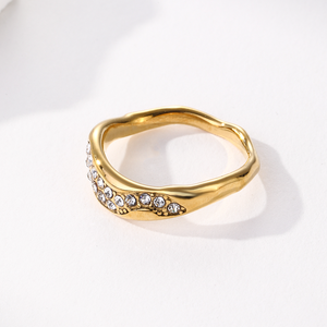 New Fashion Jewelry Waterproof Stainless Steel Diamond <strong>Ring</strong> 18k Gold Plated Irregular <strong>Wavy</strong> Women's <strong>Ring</strong> For Gift - Product Image 2
