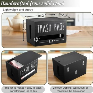 Wooden plastic <b>wrap</b> storage box, garbage bag organizer, <b>kitchen</b> plastic bag dispenser, pull-out paper towel box - Product Image 2