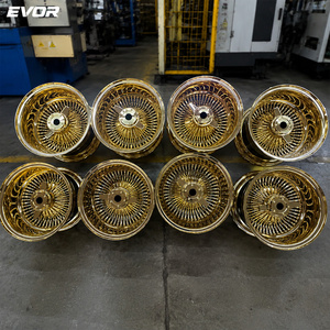 Jantes EVOR 13x7 14x7 <span class=keywords><strong>100</strong></span> Straight All Gold 2/3 bar Knock off en acier chromé, idéales pour Lowrider à rayons - Product Image 4