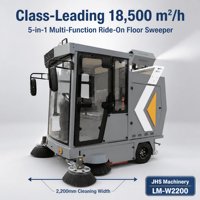 Balayeuse autoportée LM-W2200 à double ventilateur 48V 100Ah, autonomie 3-4h, frein à disque hydraulique double, caméra de recul, chargeur intelligent LED, 68 gallons