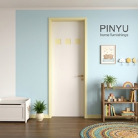 Composant de porte intérieure en bois massif, finition crème mate, avec trois éléments décoratifs carrés, pour armoire de chambre et salle de classe de maternelle