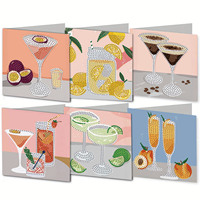 Ensemble de 6 cartes de vœux personnalisées à peindre au diamant, kits d'art DIY 5D à thème cocktail avec strass, vente en gros directe d'usine