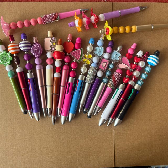 Custom Beaded Jewelry Pens Student Gifts Diamond Four Color Touchscreen Writing Dual-use Ball Pen Diy Colorful Beads BallPen