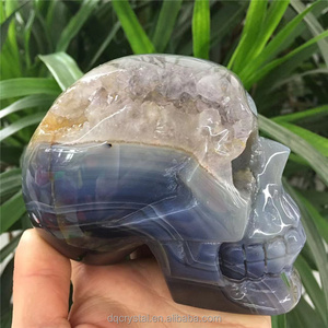 Bán buôn tự nhiên pha lê mã não druzy geode hộp sọ Tay Chạm Khắc Agate pha lê hộp sọ cho trang trí - Product Image 5