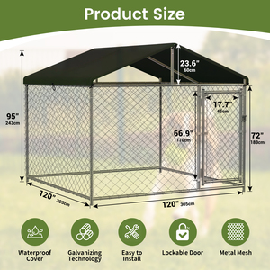 Large Outdoor Dog Kennel 120x120inch Heavy Duty Outside Dog Kennel With Roof, Galvanized Steel Dog Kennel Fence - Product Image 2
