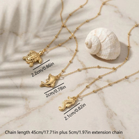 Collar con Colgante de Tortuga de la Serie Marina Distintiva de Acero Inoxidable, Chapado en Oro de 14K, Joyería Unisex para Vacaciones en la Playa