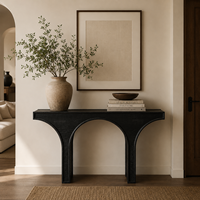 Meja Konsol Mewah Modern 52" dengan Lengkungan Ganda dari Kayu Solid, Warna Hitam Matte untuk Proyek Villa dan Hotel