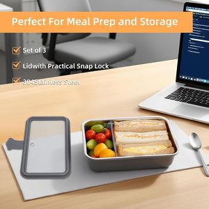 Boîte à lunch bento en acier inoxydable LIHONG pour adultes, récipient de stockage alimentaire anti-fuite, 42 oz/125 L, couvercle en verre, compatible micro-ondes et lave-vaisselle - Product Image 4