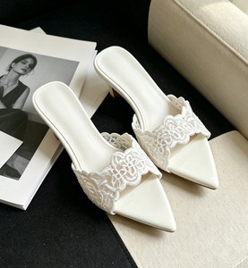 Mules in Pizzo Viola da Donna con Punta Affusolata e <span class=keywords><strong>Tacco</strong></span> Alto, Eleganti Ciabatte Floreali in Rete Lavanda, Sexy <span class=keywords><strong>Scarpe</strong></span> Slip-on con <span class=keywords><strong>Tacco</strong></span> a Spillo per Abiti Eleganti - Product Image 4