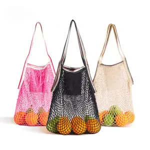 Colorful Beach Cotton Net Shopping Bag With Inside Pockets