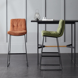 Modern Factory Counter Home <b>Bar</b> Furniture Double Cushion Fabric Corduroy PU <b>Leather</b> <b>Stool</b> Chair for Living Room Hotel Dining - Product Image 1