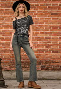 T-<span class=keywords><strong>shirt</strong></span> asymétrique <span class=keywords><strong>vintage</strong></span> imprimé chat <span class=keywords><strong>rock</strong></span>, bretelles réglables, streetwear Y2K pour <span class=keywords><strong>femme</strong></span>, coton/fibre de bambou - Product Image 4