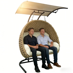 Fauteuil <span class=keywords><strong>suspendu</strong></span> en forme de <span class=keywords><strong>cocon</strong></span> pour 2 personnes, en corde polyester résistante aux UV, large tressage, pour extérieur, avec pare-soleil - Product Image 5