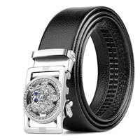 Ceinture en cuir PU pour homme, motif tête de loup, strass incrustés, boucle automatique en alliage, grain litchi, pour tenues variées