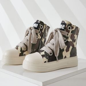 Chaussures Pour Femmes En Gros Shoelace Chaussures Outdoor Casual Boots Fashion High Top PU <b>Leather</b> Ladies Platform <b>Sneakers</b> - Product Image 2