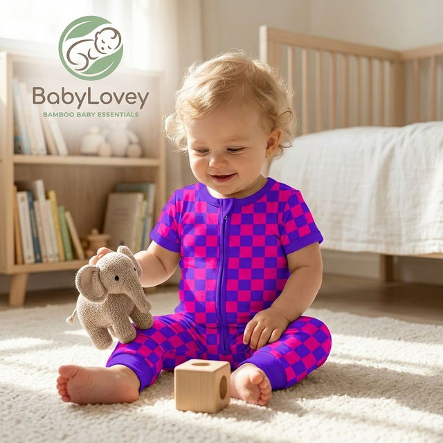 Babylovey Manufacturer OEM Custom Logo Soft Eco Bamboo Viscose Short Sleeve Baby Sleeper for Newborn Boys Girls With Zipper
