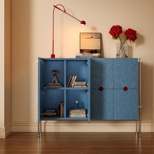 Credenza a doppia anta <span class=keywords><strong>in</strong></span> <span class=keywords><strong>legno</strong></span> <span class=keywords><strong>massello</strong></span>, stile nordico italiano, senza vernice, per soggiorno, sala da pranzo o studio - Product Image 2