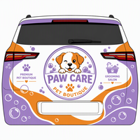 Stiker Pembungkus Van Layanan Cuci Anjing Warna Oranye Ungu Vinyl Berwarna-warni untuk Pemasaran Salon Anjing & Branding Armada