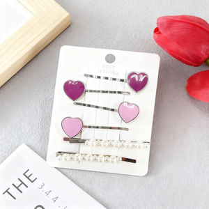 סיכת שיער מתכתית נוצצת עם פנינים ואבני חן בסגנון קוריאני, אביזר יוקרתי לחתונה לבנות, באריזת קרטון - Product Image 2