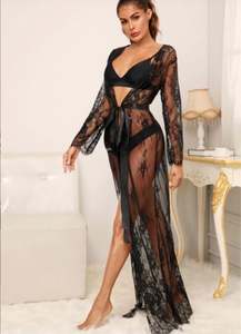 SFY2305 Nouvelle Robe Longue en Dentelle Pas Chère pour Femme, Pyjama Sexy Transparent, Peignoir, Vêtement de Nuit, Lingerie Légère - Product Image 3