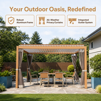 Pergola motorisée intelligente en aluminium thermolaqué avec lames à effet bois, éclairage RGB extérieur, contrôle par application, capteur de pluie, écologique