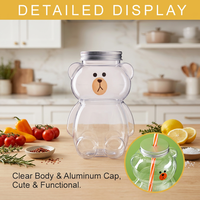 Bouteille d'emballage en plastique PET en forme d'ours mignon avec bouchon à vis, couleur personnalisée, pour thé au lait, jus, bonbons, snacks, avec trou pour paille
