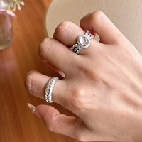 Nouvelle bague ronde rétro chinoise en calcédoine et jade 2026, entièrement ornée de strass, ensemble de luxe léger et tendance