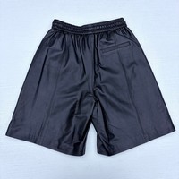 Jupe-short décontractée pour femme en cuir véritable de mouton noir, taille élastique avec cordon de serrage et poches profondes