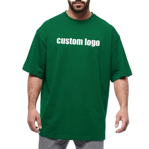 Camiseta Oversize Verde de Algodón con Logo Personalizado para Hombre, Camiseta Negra de Manga Corta con Cuello Redondo, Estilo Casual Sólido con Letras Frontales, Estilo Urbano - Product Image 1