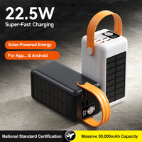 Batterie externe de grande capacité 50000 mAh avec panneau solaire et lumière LED, port USB Type C multiple pour le camping en plein air